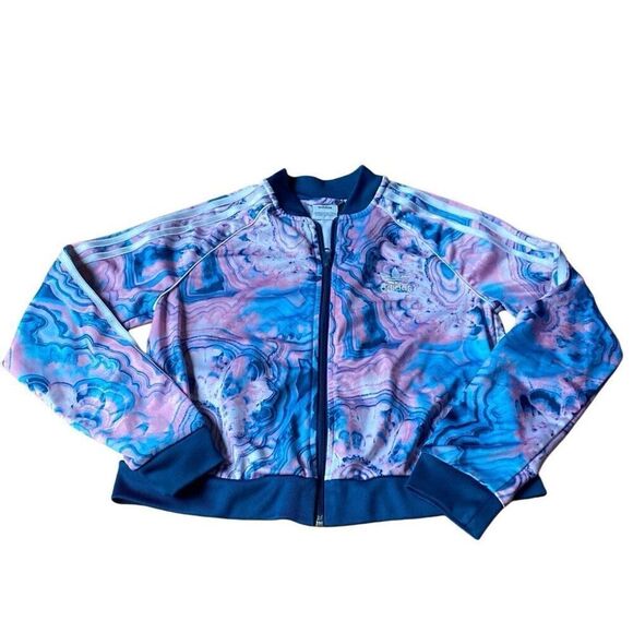 Adidas Marble Cropped Track Jacket Pink Blue Youth Size M tie dye - Picture 1 of 5